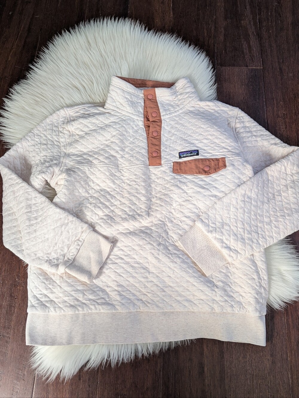 Patagonia Organic Cotton Quilted Snap-T Pullover Pelical Cream Pink L Large